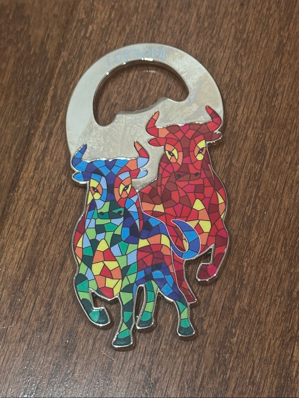 Ole Mosaic Colorful Mosaic Bulls Metal Bottle Opener and magnet from Spain